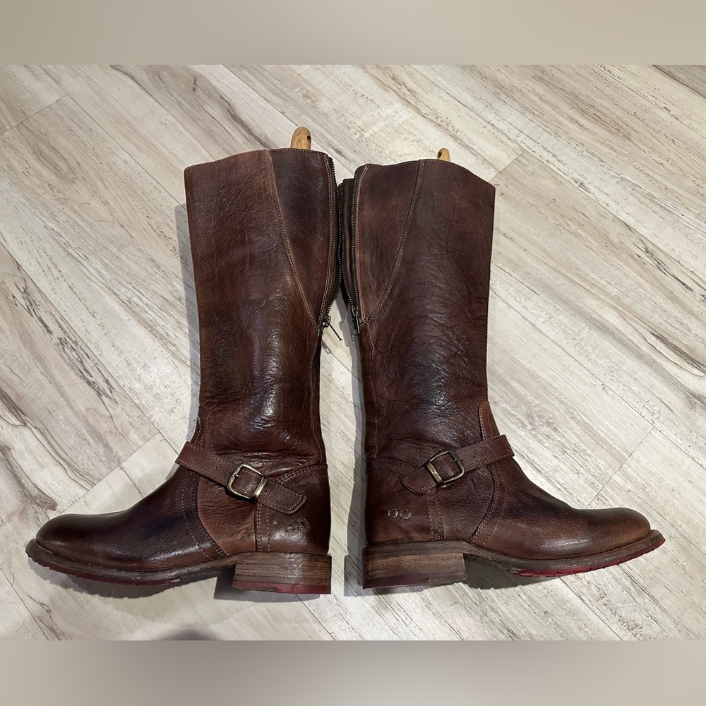 BED|STU Dark Brown Leather Buckle Boots